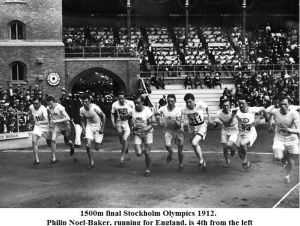 1912 Olympic Games. Stockholm. Men's 1500 Metres. The start of the race which was won by Arnold Jackson of Great Britain (214).