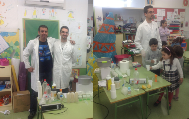 Adrián y un servidor en el improvisado laboratorio